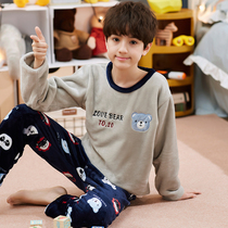 Childrens boy pajamas Coral velvet spring and autumn and winter home clothes medium and large size thickened youth loose flannel suit