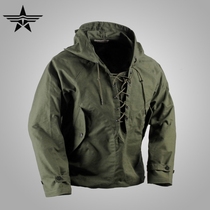 USN Parka US Navy Replica Deck Hoodie Jacket Pullover Men's Hooded Cotton Military Green Vintage Slip Pocket