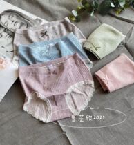 Boutique Season Color Cotton Briefs Women Mid Waist High Elastic Sexy Lace Girls Triangle Briefs 5 Gift Boxes Dress