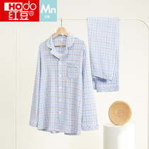 Mens cotton pajamas long sleeve size Korean Plaid spring autumn mens cotton trousers casual home wear suit
