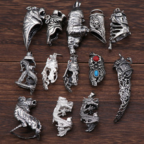 s925 sterling silver inlaid wolf tooth pendant Silver set jewelry accessories package Antique imitation tiger tooth bear tooth shape anti-crack silver jewelry