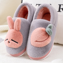 Cotton slippers female winter cartoon ins girl heart cute family of three parent-child indoor non-slip plush home use