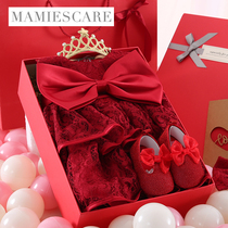 Mamet newborn baby gift box princess dress cotton baby Full Moon gift year old red dress high grade