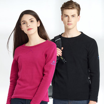 Outdoor fleece fleece clothes for men thin spring and Autumn women slim double-sided velvet pullover round neck base fleece clothes do not play the ball