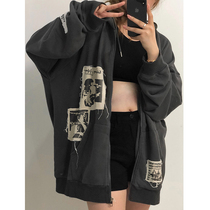 American retro oversize coat women Spring and Autumn thin loose lazy wind cardigan vintage sweater tide ins