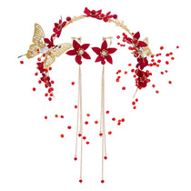 Bride headwear wedding red wedding dress hairband hair accessories Korean wedding Golden Butterfly toast simple fairy