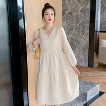 Pregnant women autumn hot mom V collar long sleeve dress 2021 New Fashion long size loose pregnancy A- line dress