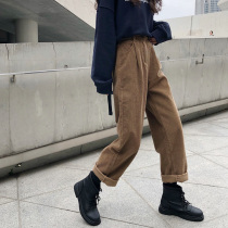 Large size Fat mm Outer wearing retro light Core suede broadleg pants Women fall winter loose straight cylinder High waist display slim 100 lap casual pants