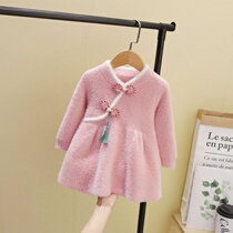 Girls dress autumn and winter little girl thick Princess sweater skirt Children Baby Chinese style Foreign winter dress