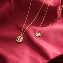 s925 sterling silver happy word necklace female tide Net red tremble sound Double Happy creative choker niche pendant a sexual blessing