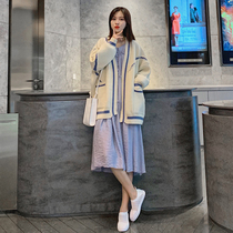 Pregnant women fashion suit autumn net red 2021 new out spring and autumn dresses personality two-piece set hot mom tide