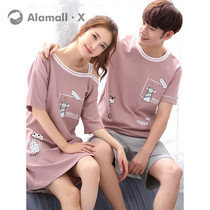 Two sets of price Couples pajamas women short sleeves summer thin cotton casual loose one men and one women loungewear set