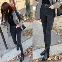 Counter smoke gray jeans womens high waist nine points in spring new thin tight small pants large size fat mm trousers