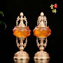 Buddhist supplies ancient method LED glazed lotus lotus lamp imported pure copper base for Buddha Changming lamp lotus lamp single price