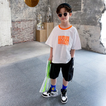 Boy summer suit handsome 2021 New Tide childrens summer short sleeve middle child sports boy foreign style childrens clothing