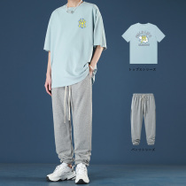 Summer Pure Cotton Short Sleeve Net Red Fried Street T-Shirt Men Ins Super Fire Tide Cards 50% Sleeves Clothes 2021 New Suits