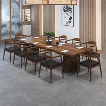 Tea table solid wood tea table new Chinese Zen simple modern large class conference table log board tea table and chair combination