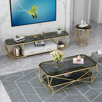 Minimalist modern TV cabinet Tea Table Combo Light Lavish Tempered Glass Rental House Folk Hotel Economical type