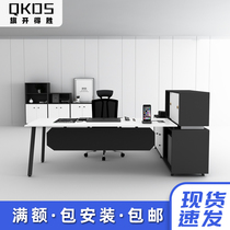 Office fashion single manager supervisor computer desk Simple modern boss desk Office desk and chair combination with side cabinet