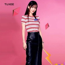 TUXEE2020 summer star same striped round collar short sleeve needle weasel-shirt 100 hitch slim T-shirt female sleeve head