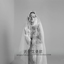 Fashion minimalist lace with flower head yarn white short single layer 100 hitch head yarn brigade Shooting Shadow styled head yarn