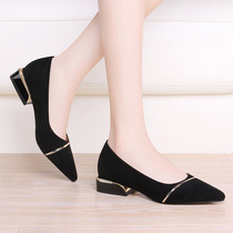 Single shoes women 2021 summer new black pointed head low heel soft leather shoes long stand not tired professional Joker womens shoes