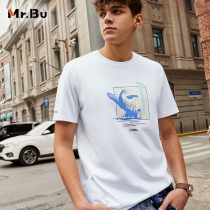 Mr Bu horse cotton short sleeve T-shirt male spring and summer clear geometric printed youth T-shirt GT01082