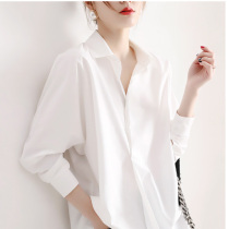 Shirt 2021 spring minimalist style all-match side hem pleated three-dimensional white loose shirt womens spring and autumn long-sleeved mid-length