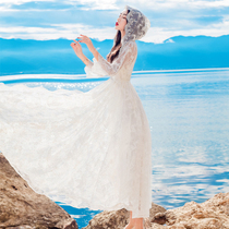 Maldives beach dress set super fairy White suspender Bohemia long dress seaside two-piece summer