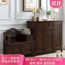 American country solid wood shoe cabinet foyer retro home living room porch partition cabinet door large capacity shoe cabinet