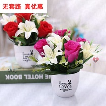 Decorative small potted plastic flower artificial flower set bonsai decoration living room home flower arrangement potted plant