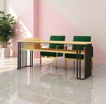 Japanese economy modern minimalist solid wood two-layer nail table single double three-person nail table iron metal table and chair set