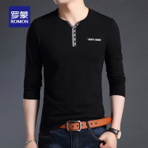 Luo Meng sweater men Korean casual solid color elastic long sleeve T-shirt men slim with cotton V collar middle-aged base shirt