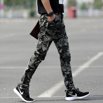 Tide brand overalls mens autumn new Korean slim-fit youth outdoor straight tube army green camouflage drawstring pants