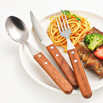 Restaurant Flowers Pears Wood Handle Pieces Sleeve Knife Fork stock Soup Spoon Western Dining Steak with wood handle Retro 3 stainless steel