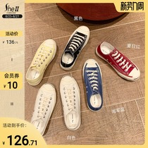  (sheii Su Yinyin)laughing mouth is often open~new couple casual flat-bottomed lace-up low-top canvas shoes womens board shoes