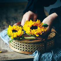 Sakura flowers Japanese bamboo binaural fruit storage basket bread basket sundries snack basket egg basket