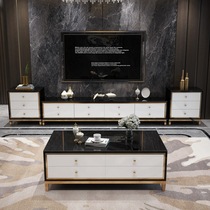 Light luxury tea table TV cabinet combination modern simple tempered glass paint coffee table Hong Kong style gilded living room furniture