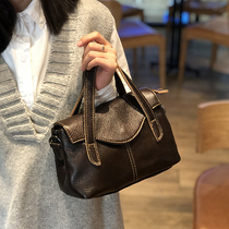 Soft Leather Handmade Genuine Leather Woman Bag Pure Head Layer Cow Leather Single Shoulder Bag Woman Retro Handbag Pure Color Oblique Satchel Bag