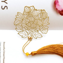 (Peony)Chinese style classical brass bookmark metal hollow creative small fresh student birthday gift