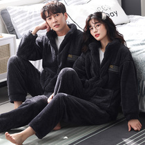 2021 new couple pajamas autumn and winter coral velvet padded Korean flannel men and women home clothing set