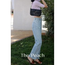 MICHELLYMO vintage high waist straight slim burrs trousers jeans