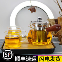 Side put glass teapot suit high temperature resistant and heat resistant day style bubble teapot home flower teapot filter cooking teapot tea set