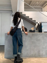 mylittlebanana21FW Moden in time pocket embroidered straight drum micro-wide jeans lady autumn and winter new