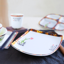 A8 Jade melamine tableware Imitation porcelain dinner plate Creative dish plate Commercial square plate Plastic plate Buffet plate Fast food plate