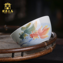 Jingdezhen ceramic full hand painted pastel goldfish master cup Single household tea cup Drink tea cup Kung Fu Tea cup