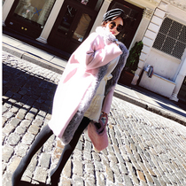  LIN CHAO ZHANG Gray PURPLE REAL wool 99%DOUBLE-sided TWEED COAT FEMALE