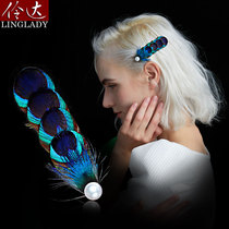 Hairclip 2021 New Net red side clip peacock feather banger clip French decorative side hair accessories dance fall fall