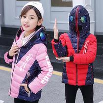Childrens down jacket with glasses winter cotton-padded cartoon thick warm and warm boy and boy Spider Man coat