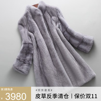 Whole mink fur fur fur fur fur coat medium long model 2021 new fashion mink coat female stand collar coat